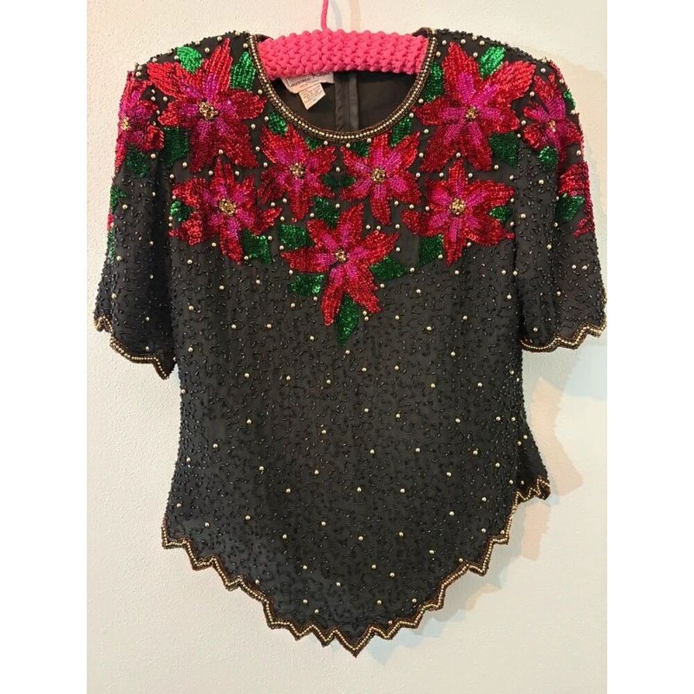 Vintage Laurence Kazar xl floral beaded top